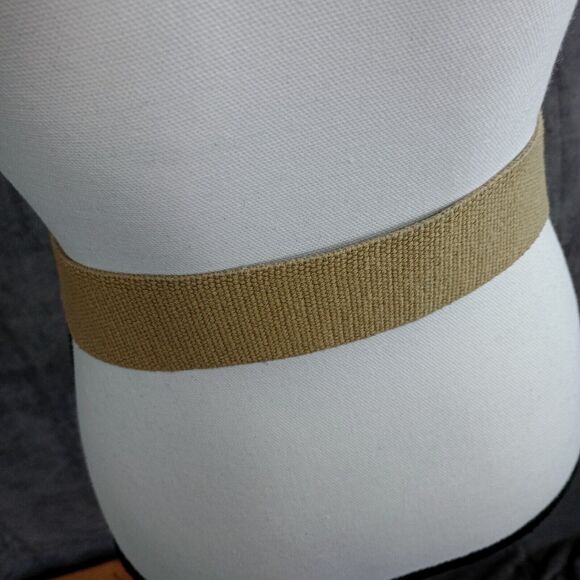 Vintage Omega Arrowhead Stretch Belt  Beige Art Ornate Metal Leather Buckle LG - Picture 4 of 5